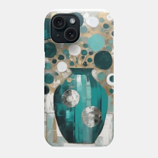 Teal Turquoise Silver White Gold Abstract Floral Still Life Painting Phone Case