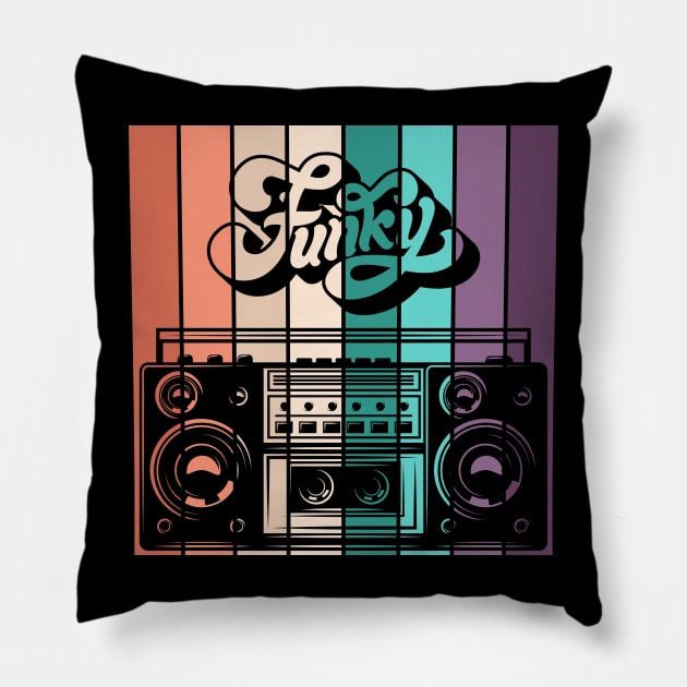 Funky boombox Pillow by Snowman store