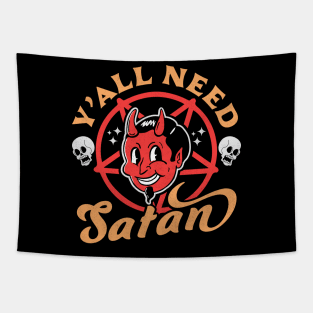 Y'all Need Satan - Retro Vintage Devil Halloween Tapestry