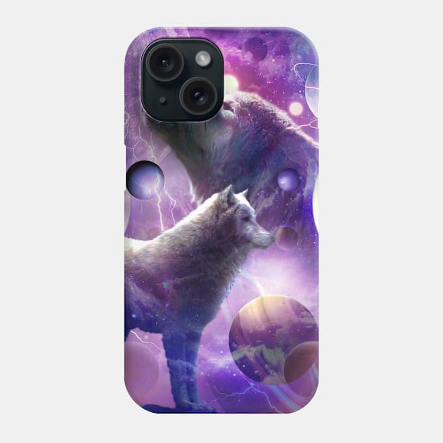 Cosmic Wolf Howling At Moon In Space Phone Case by Random Galaxy