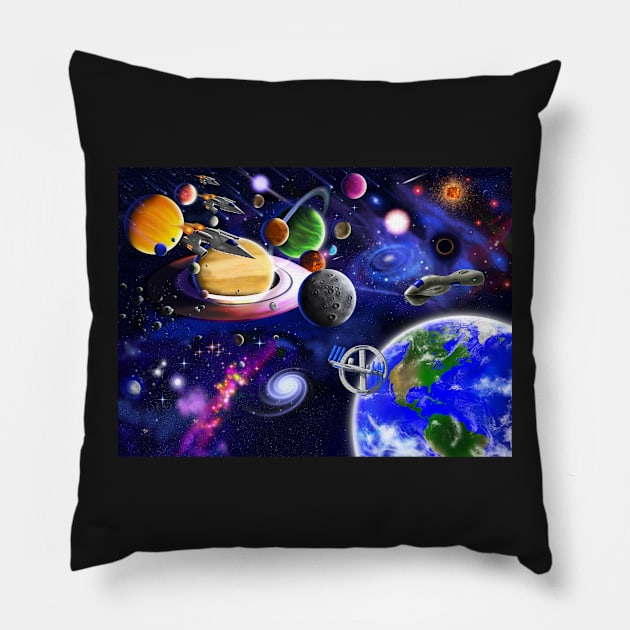 Future Cosmic Voyages Pillow by GeraldNewtonArt