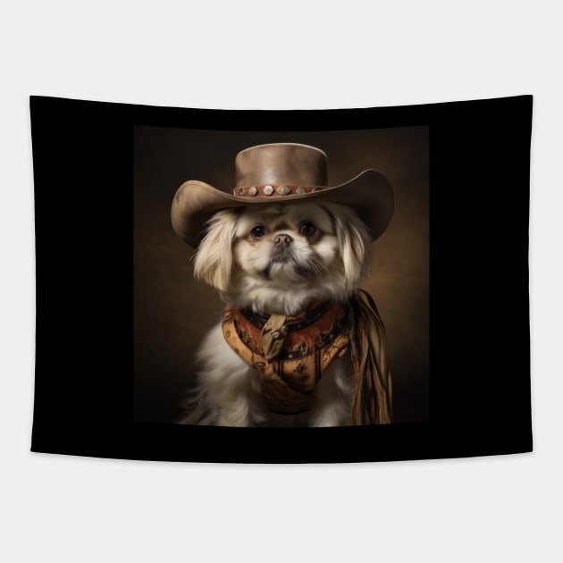Cowboy Dog - Pekingese Tapestry by Merchgard