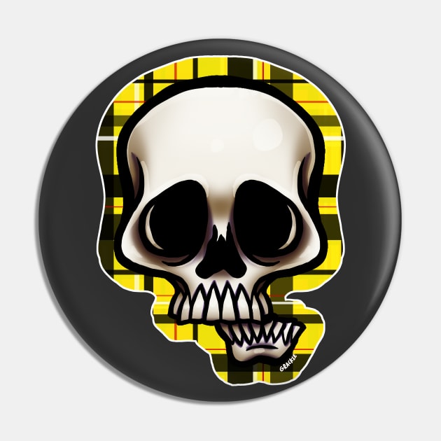 Yellow Plaid Skull Pin by Jan Grackle