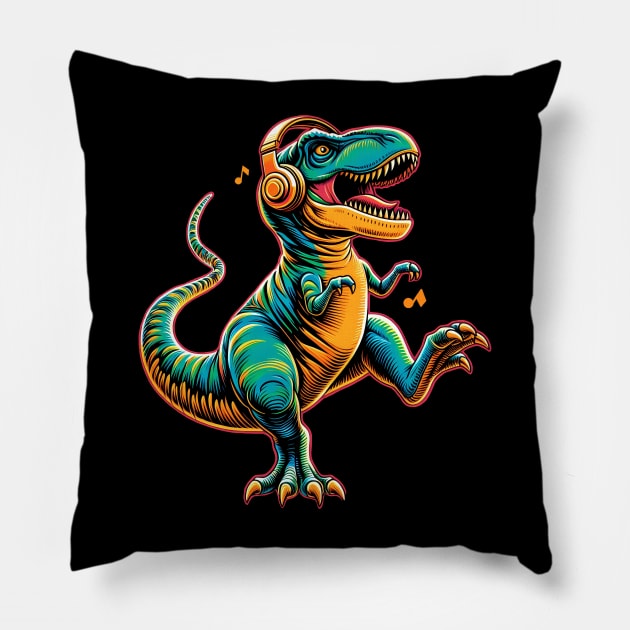 Dancing T-Rex with Headphone Pillow by cowyark rubbark