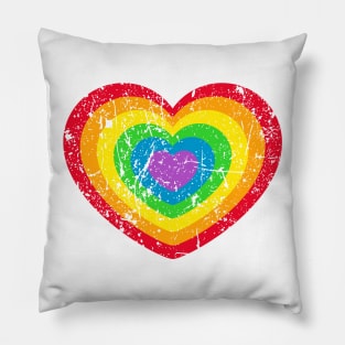 Retro, Heart, LGBT, Rainbow, Grunge Pillow