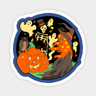 Halloween Witch Skeleton Pumpkin and Ghost Magnet