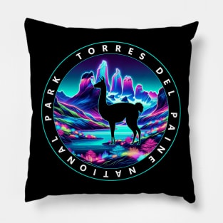 Chilean Torres Del Paine Wildlife Moonlit Neon Silhouette Pillow