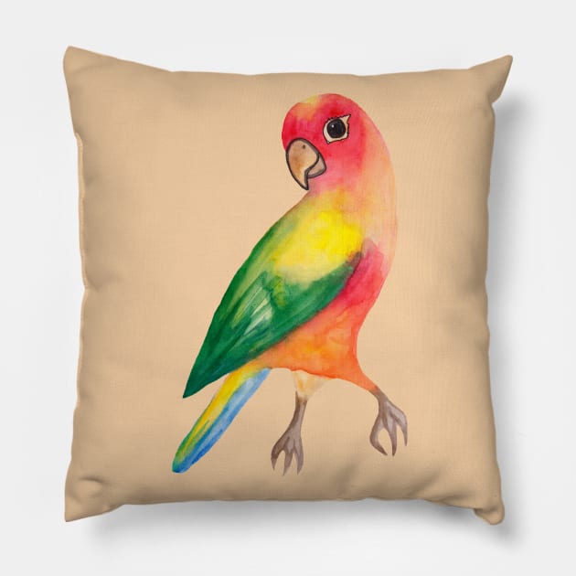 Colorful watercolor yellow parrot Pillow by deadblackpony