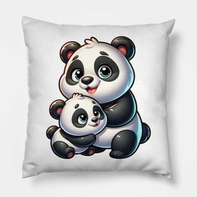 Panda with baby. Pillow by lakokakr