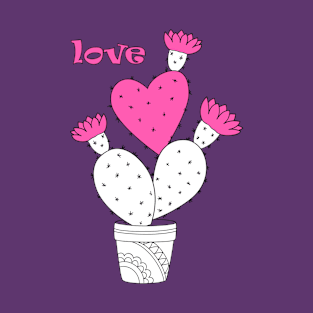 cartoon cactus with pink heart and love T-Shirt