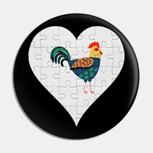 Jigsaw  Rooster Heart Design - Farm Animals Rooster Pin