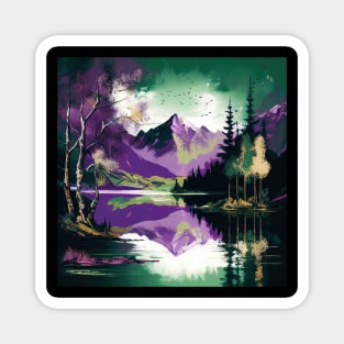 Purple and Green Duotone Mountain Lake Magnet