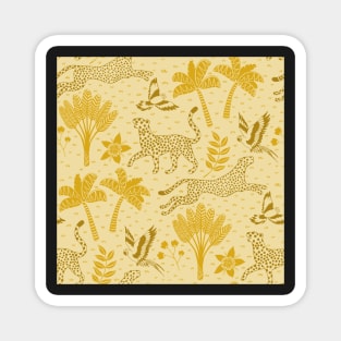 cheetahs and parrots in the jungle | goldenrod | repeat pattern Magnet