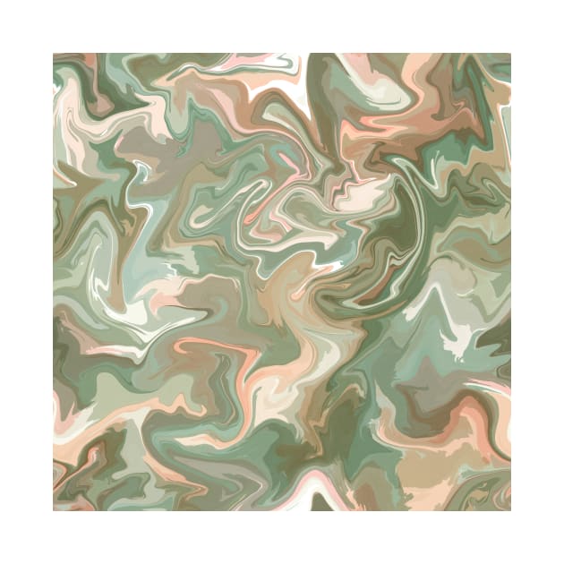 Desert Sage Silk Marble - Light Sage Green, Peach, and Off White Liquid Paint Pattern by GenAumonier