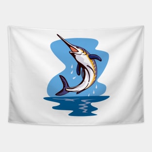 Blue Marlin Fish Jumping Retro Tapestry