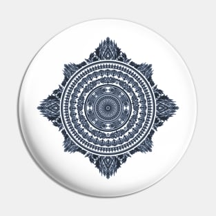 Blue and White Mandala - Geometric Ornate Mandala - Manafold Art Pin