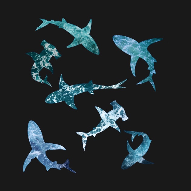 Hydro Flask stickers - ocean blue shark group with sea wave texture | Sticker pack set by Vane22april