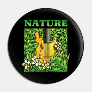 Electric Guitar With Plants and Flowers Pin
