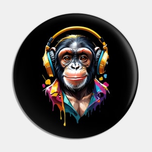 Chimpanzee Headphones Pin