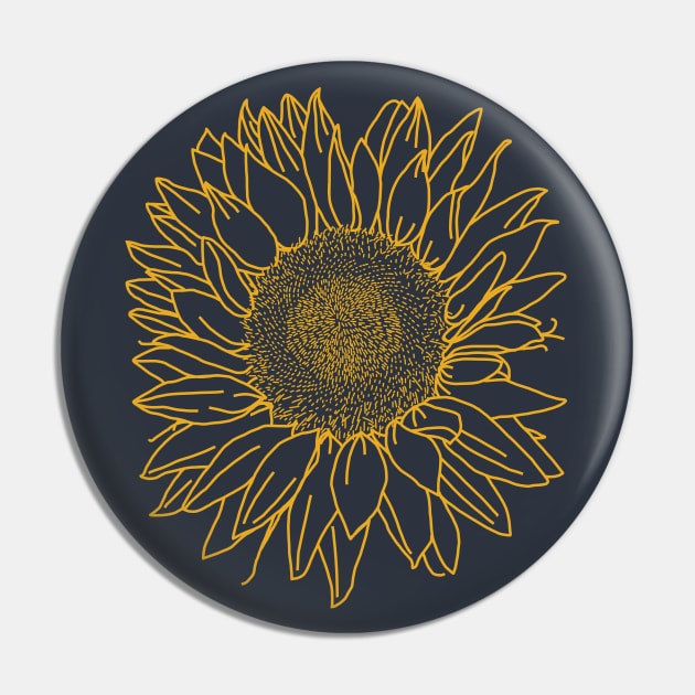 Sunflower Yellow Line Drawing Pin by ellenhenryart