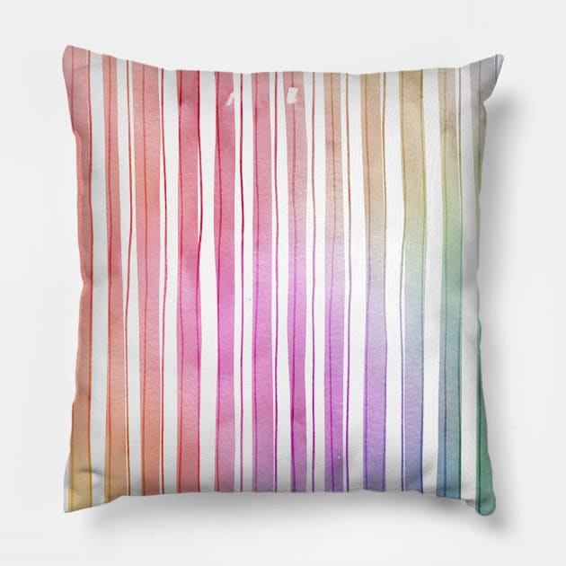 Bright Pastel Watercolor Stripes and Lines Pillow by podartist