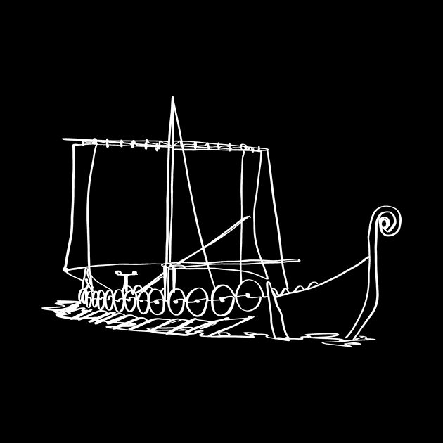 Norse Mythology Viking Boat Oneline Art Nordic Valhalla by Anassein.os