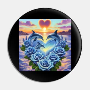 Dolphin Hearts Of Love With Blue Roses At Sunset 5 Pin