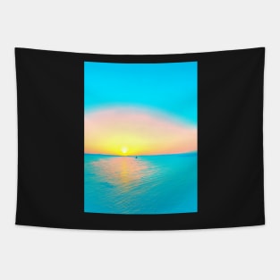 Romantic summer sunset and a sailing boat in the sea Tapestry