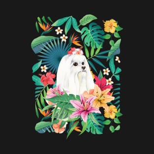 Tropical Maltese Dog 5 - Long Haired T-Shirt