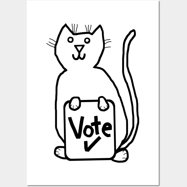 Cute Cat says Animals Vote Minimal Line Drawing - Vote - Posters and Art  Prints