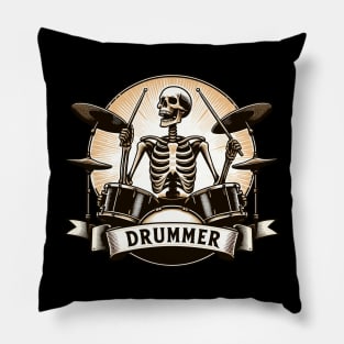 Funny Skeleton Drummer Music Lover Pillow