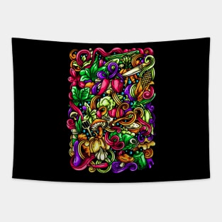 Vegetable Doodle Illustration Tapestry