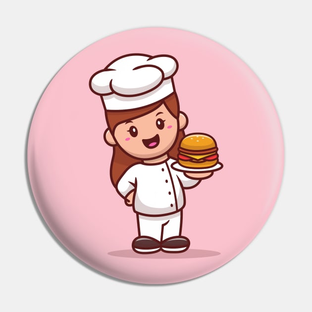 Woman Chef With Burger Pin by Catalyst Labs