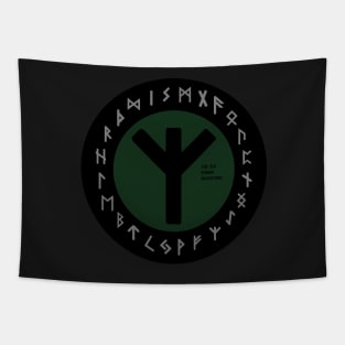 Green Elhaz Futhark Rune Symbol Tapestry