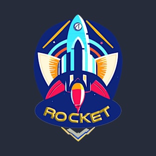 Stylish Blue Rocket In Space T-Shirt