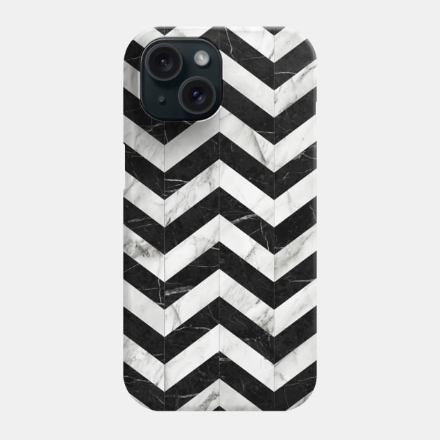 Marble Chevron Pattern 2 - Black and White Phone Case by ZoltanRatko