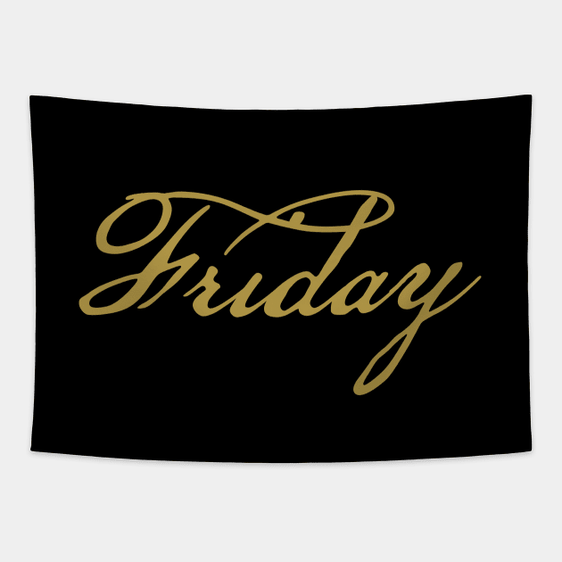 Friday Gold Script Typography Tapestry by ellenhenryart