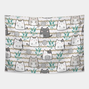 Seamless Pattern Cute Kawaii Cats Tapestry