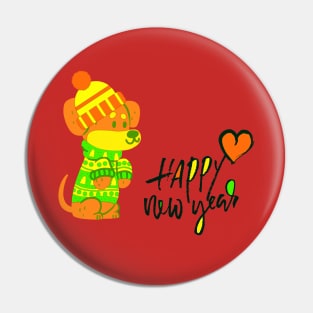 Puppy Dog Happy New Year Pin