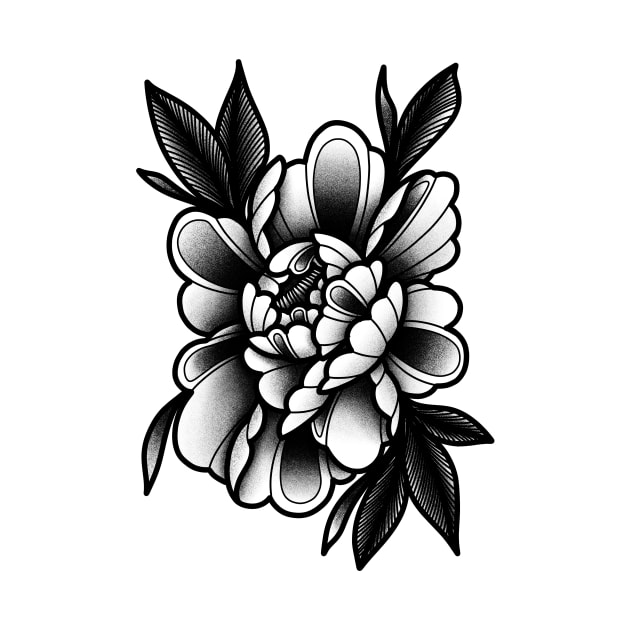 Stylised Peony Flower by Ewers_tattoos