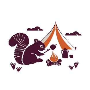 Retro Vintage Camping Site With Squirrel Making Smores Graphic Illustration T-Shirt