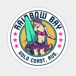 Retro Surfer Babe Badge Rainbow Bay Gold Coast Australia Magnet