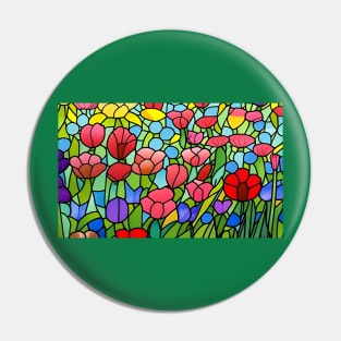 Stained Glass Colorful Flowers Pin