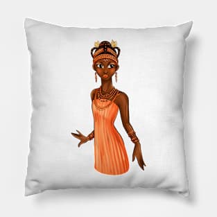 Black is Beautiful - Benin Afrocentric Melanin Girl in traditional outfit Pillow