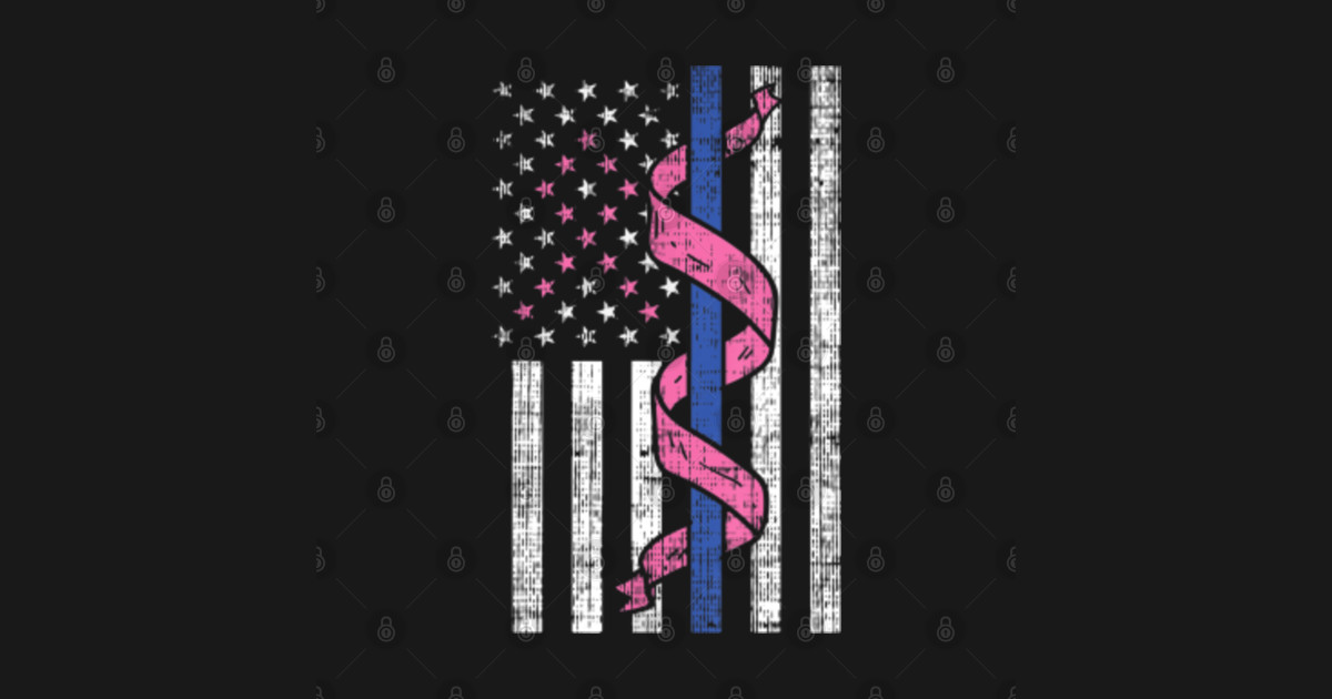 Blue Line Police Us Flag Pink Ribbon Breast Cancer Awareness Cancer Awareness Sticker 4738