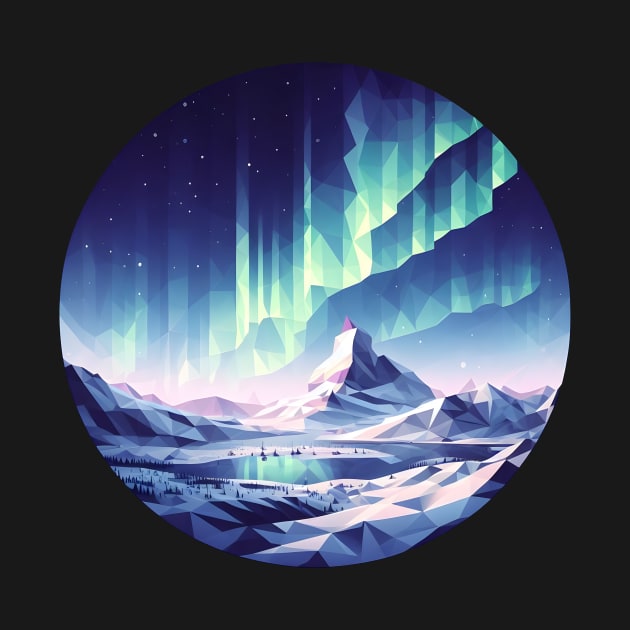 Low Poly Winter Mountains with the Northern Lights by Antipodal point