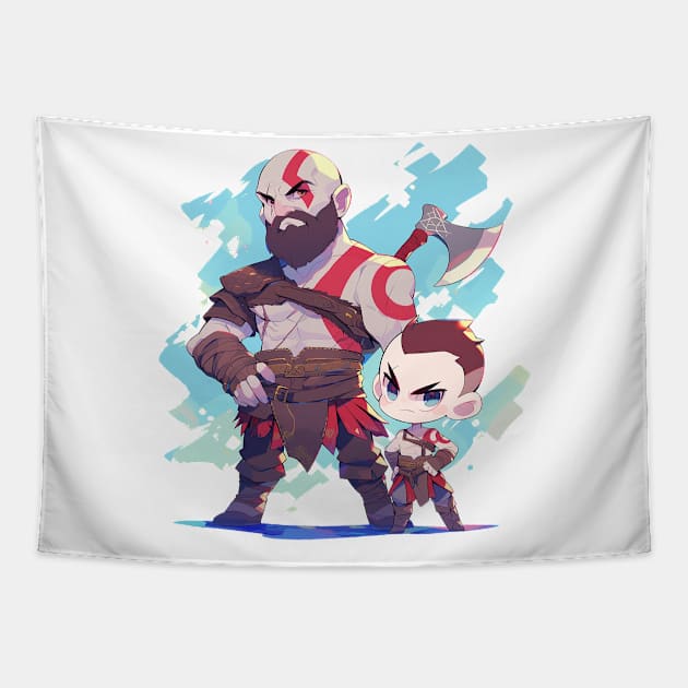 kratos and atreus Tapestry by boxermaniac