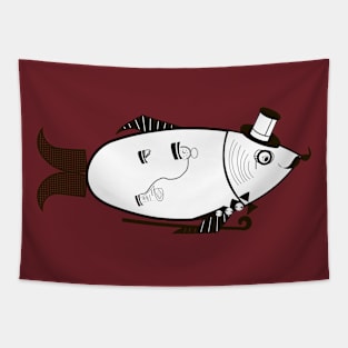 fish black and white Tapestry