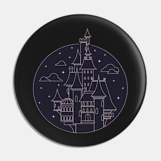 Castle in a circle - Digital pencil drawing - B&W Pin