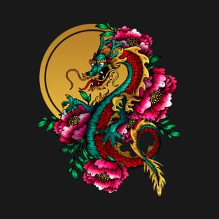 Japanese Dragon Tattoo Gold Sun Lotus T-Shirt